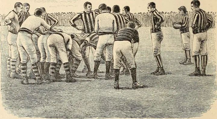 Photo d’origine : Gravure ancienne d'une mêlée de rugby en train de se former